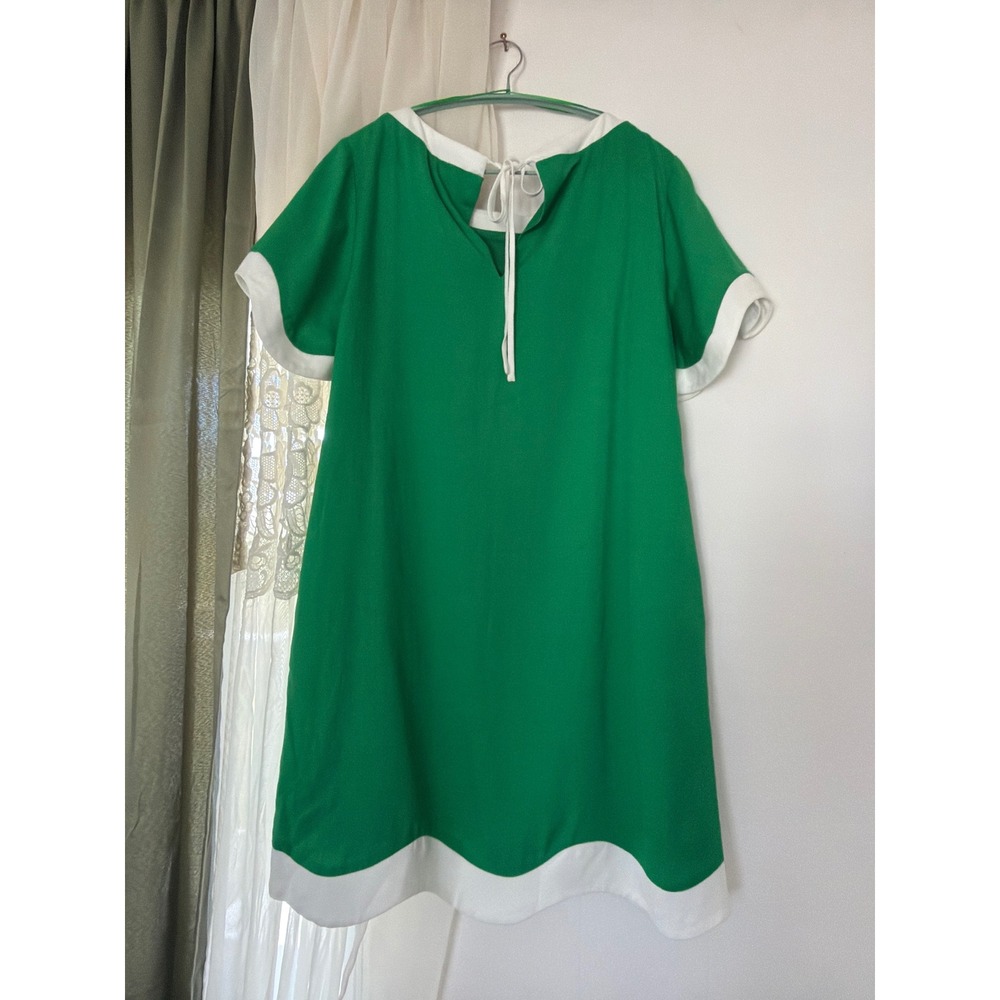 Sugarlips Shift Dress Womens S Kelly Green NWT Scallop Trim Square Neck Pockets - Picture 4 of 10